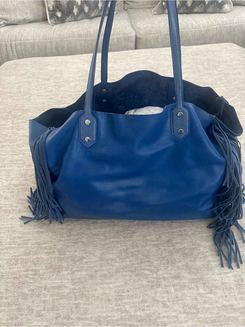 Sam Edelman Navy Blue Leather Fringe Hobo Bag